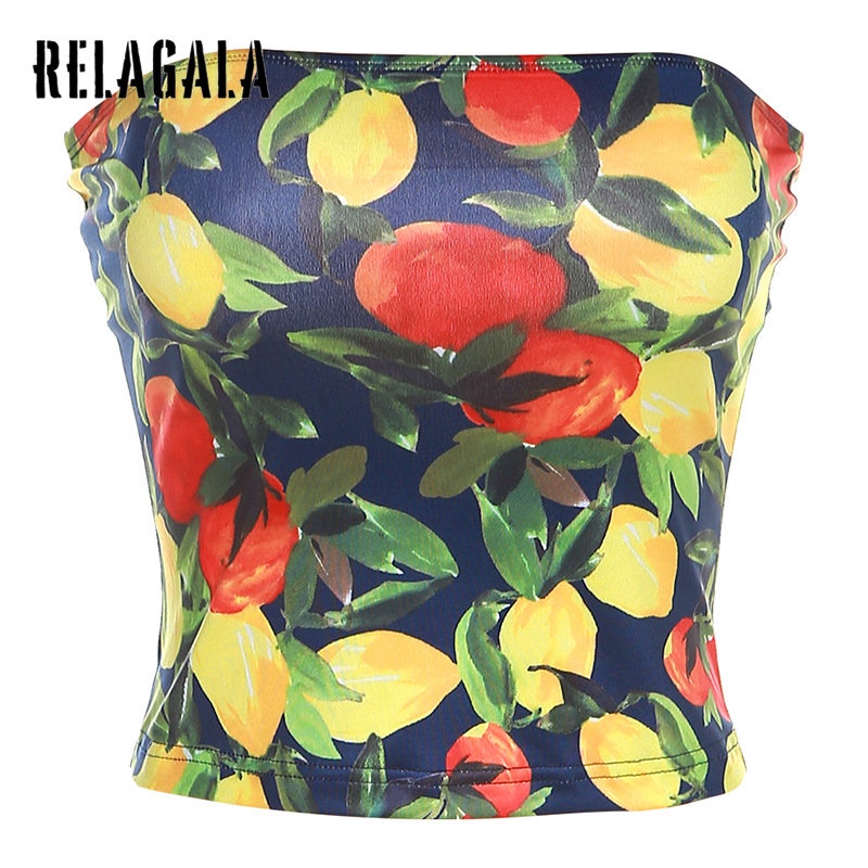 RelaGala Womens New Fashion Sexy Street One-shoulder Slim Print Tube Top