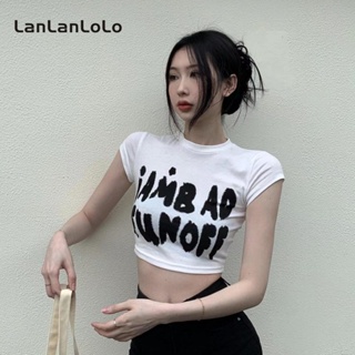 Super SPECIAL LanLanLoLo เสื้อคอกลม แขนสั้น พิมพ์ลาย ลําลอง เข้ารูป สําหรับผู้หญิง 2023