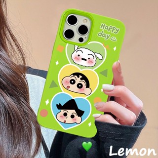 Lemon - เคสโทรศัพท์มือถือแบบนิ่ม หนา กันกระแทก ลายการ์ตูนชินจังน่ารัก สีวาว สีเขียว สําหรับ 14pro 14promax 13 13pro 13promax 11 12 12pro 12promax XR XSMAX 7P 8P MINI