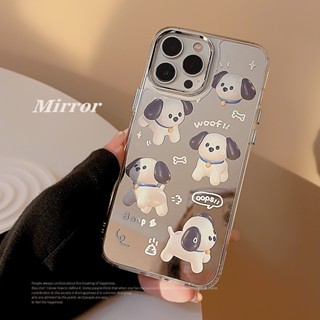 เคสโทรศัพท์มือถือ ชุบไฟฟ้า ลายสุนัข 3d พร้อมกระจกแต่งหน้า สําหรับ Iphone 13 14pro max 12 11th 14