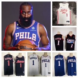 Philadelphia 76ers #1 James Harden เสื้อบาสเก็ตบอลชายสั้น -เสื้อยืดกีฬา