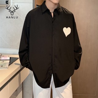 HANLU เสื้อเชิ้ตผู้ชาย เสื้อเชิ้ตแขนยาวคู่รักเปลี่ยนสีแนวสตรีทสไตล์เกาหลีอินเทรนด์หลวมสบาย ๆ จับคู่ชายหญิงได้ทั้งหมด
