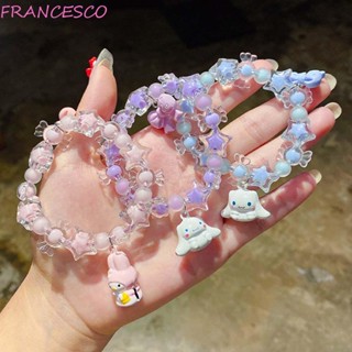 Francesco สร้อยข้อมือสุนัขหูใหญ่ ยืดหยุ่น ของขวัญเด็กผู้หญิง ดาว แฟชั่น เครื่องประดับ โบว์ หูใหญ่ สุนัขอบเชย เชือกผมสุนัข