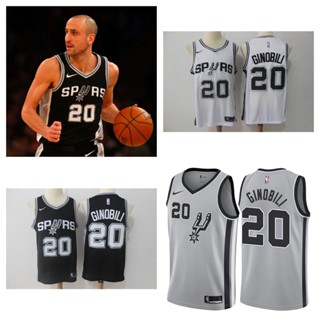 San Antonio Spurs #20 Manu Ginobili เสื้อบาสเก็ตบอลสีดำของผู้ชายสั้น -เสื้อยืดกีฬา