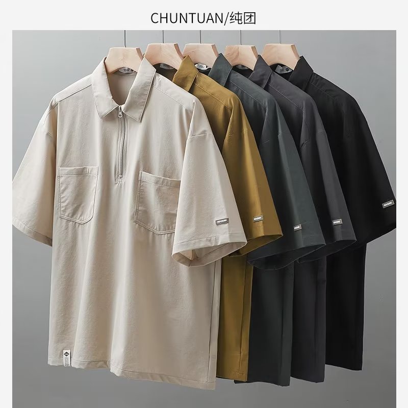 เสื้อเชิ้ตแขนสั้น ขนาดใหญ่ แต่งกระเป๋า สไตล์ญี่ปุ่น แฟชั่นยอดนิยม สําหรับผู้ชาย