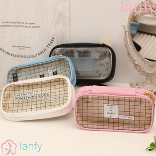 Lanfy กระเป๋าเครื่องเขียน ปากกา ลายสก๊อต ความจุขนาดใหญ่ สําหรับเด็ก