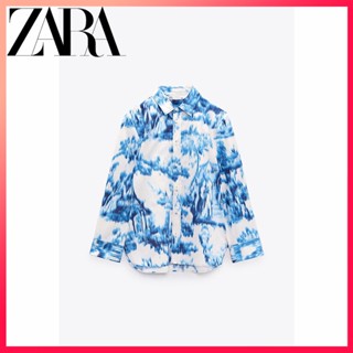 Zara ใหม่ เสื้อเชิ้ต พิมพ์ลาย สําหรับผู้หญิง