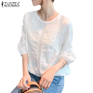 Zanzea เสื้อเบลาส์ลําลอง คอกลม แขน 3/4 สีพื้น สไตล์เกาหลี แฟชั่นฤดูร้อน สําหรับผู้หญิง