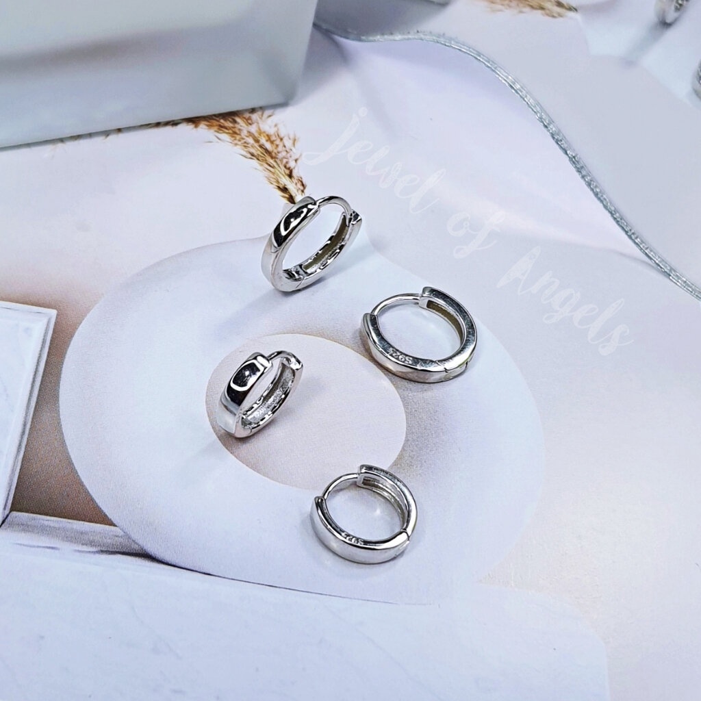 ต่างหูเงินแท้ S925 รุ่น Cozy ต่างหูห่วงเรียบเงินแท้ทั้งชิ้น ขอบเหลี่ยม Silver925 ต่างหูผู้ชาย