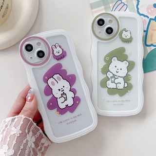 เคสโทรศัพท์มือถือนิ่ม ลายกระต่าย หมี ขอบหยัก สําหรับ Samsung S23 S22 S21 S20 Plus S23 Ultra S20 FE S21FE A21S A10S A20S A13 A34 A54 A24 A31 A70 A70S A71