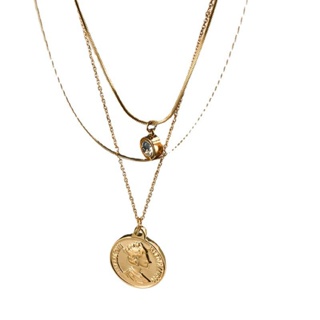 [0425] Entry Lux Close Friend Accessible Luxury Gift European and American Retro Affordable Luxury Multi-Layer Twin Gold Coin Necklace Portrait Pendant Necklace Special-Interest De