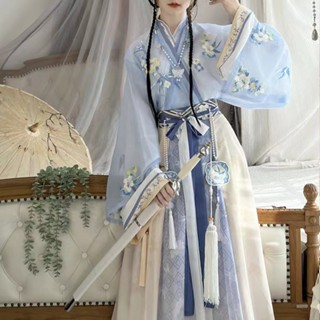 Hanfu [Floating Lan Nuancui] ของแท้ ฮั่นฝู แบบไขว้ ยาวถึงเอว วันพีช สําหรับผู้หญิง