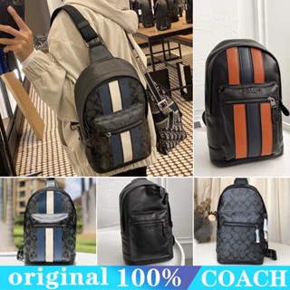 Coach c2853 กระเป๋าคาดอกผู้ชาย/กระเป๋าสะพายมัลติฟังก์ชั่น/พิมพ์ลายคลาสสิก/กระเป๋าผู้ชายลำลอง/ความจุขนาดใหญ่