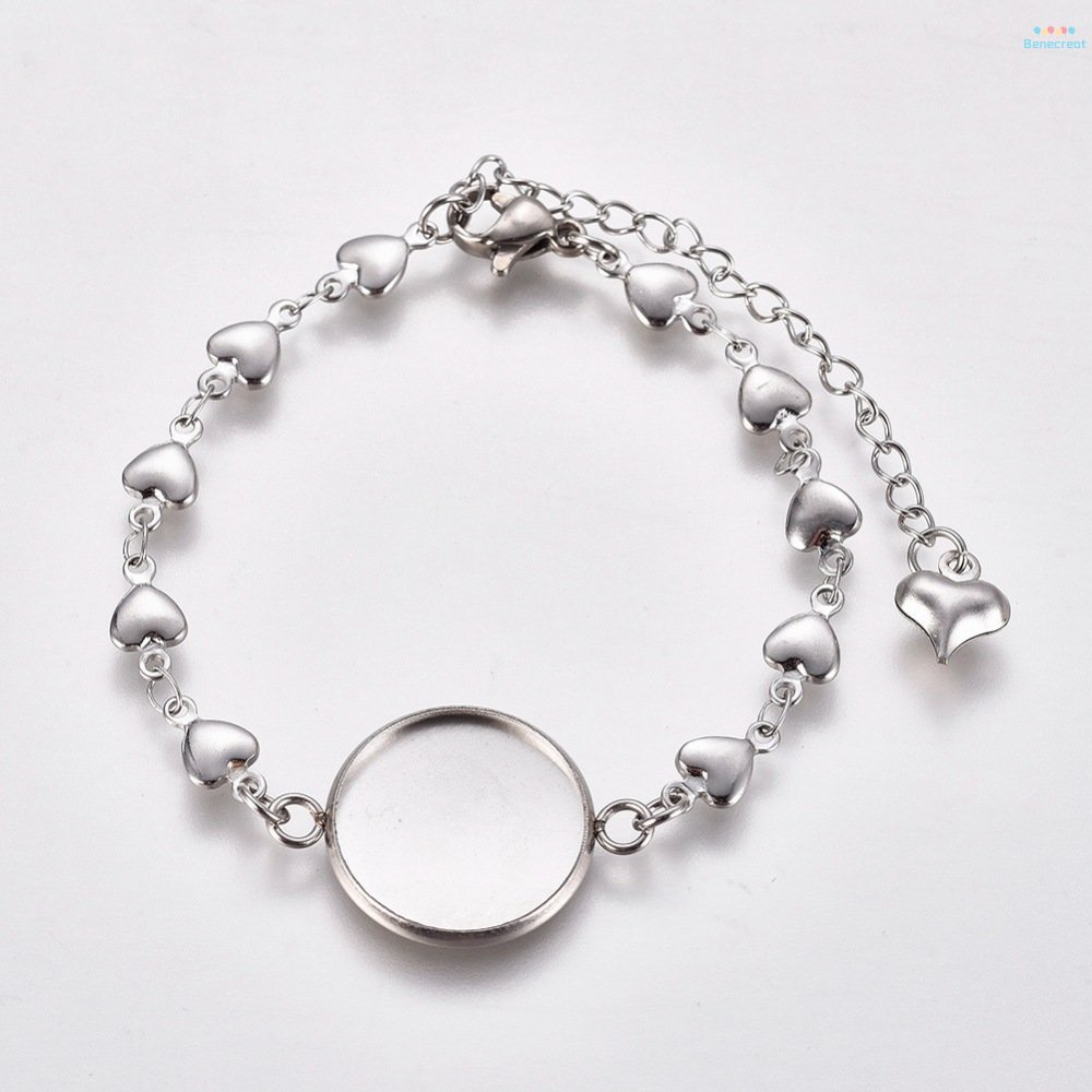 สร้อยข้อมือ สเตนเลส 304 พร้อมตะขอก้ามปู โซ่เชื่อมโยงหัวใจ และถาดสีสเตนเลส ทรงกลมแบน 16 มม. 6 นิ้ว (15.3 ซม.) 2 ชิ้น