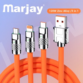 Marjay 3 In 1 สายชาร์จ USB Type C 120W 6A ชาร์จเร็ว สําหรับ Micro USB Type C