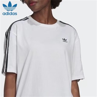 Adidas เสื้อยืดแขนสั้น คอกลม ผ้าฝ้าย 100% ปักลายโลโก้ Adidas สไตล์คลาสสิก สําหรับผู้ชาย และผู้หญิง