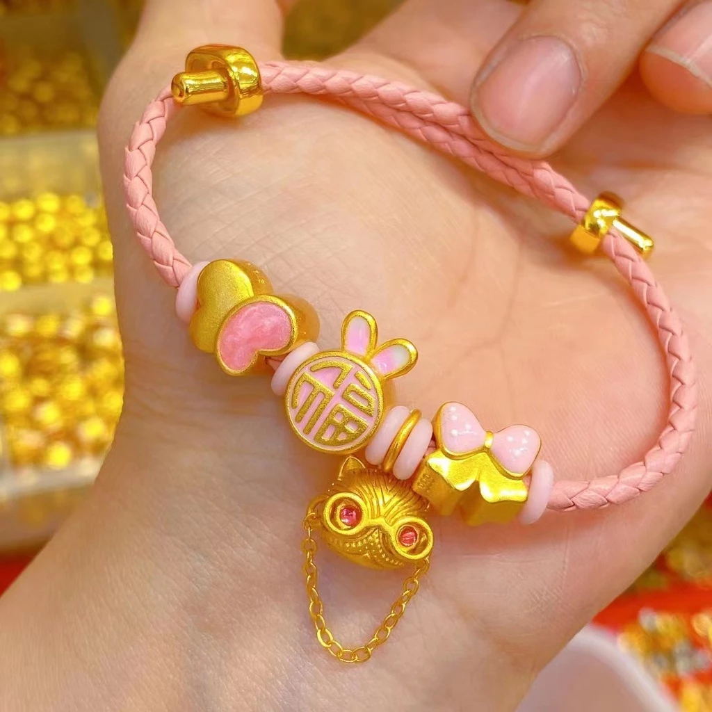 สร้อยข้อมือประดับลูกปัดผีเสื้อและกระต่ายนำโชค สไตล์จีนโบราณ
