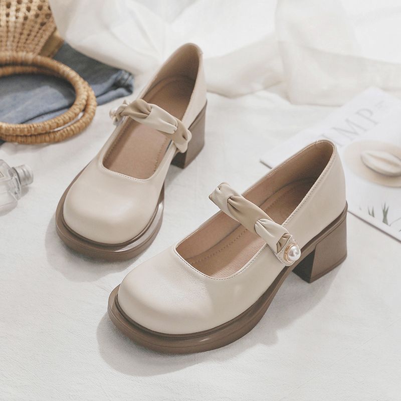 รองเท้าหนังผู้หญิง,รองเท้าส้นตึก สูง 6cm งานมาใหม่สวยมากคะ Size 35-40