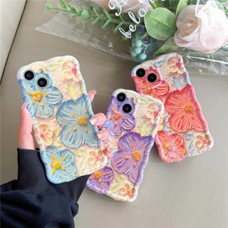 เคสโทรศัพท์มือถือ ลายภาพวาดสีน้ํามัน รูปดอกไม้ สีฟ้า สไตล์เกาหลี สําหรับ iPhone 11 pro max 12 pro max 14promax 13 pro max