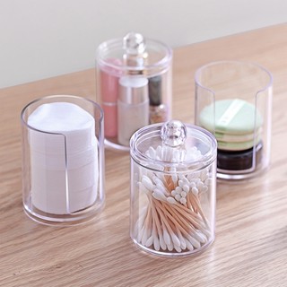 Acrylic Storage Box Bathroom Jar Makeup Organizer Cotton Round Pad Holder Cotton Swab Box Holder Dispenser with Lid