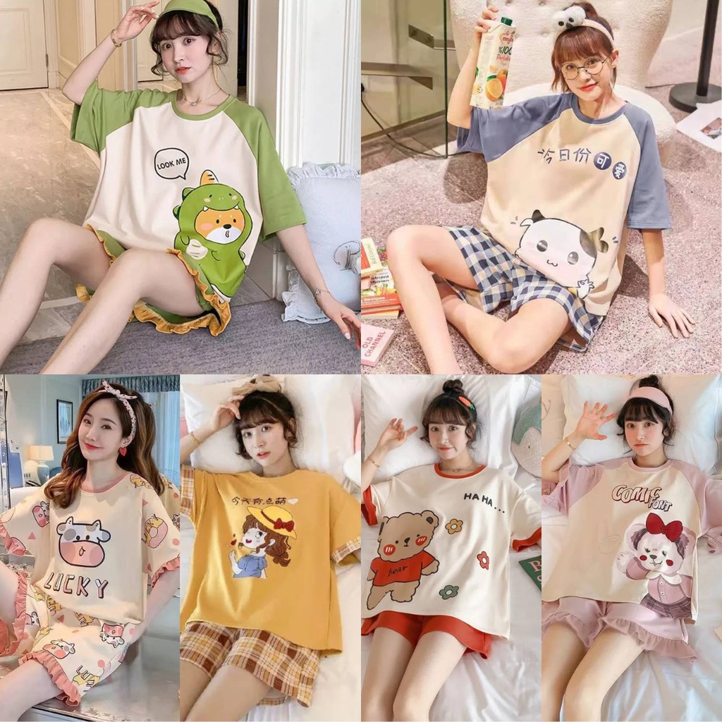 ชุดดนอนแขน-ขาสั้น ลายการ์ตูน ผ้านิ่ม ใส่สบาย ใหม่ #4343