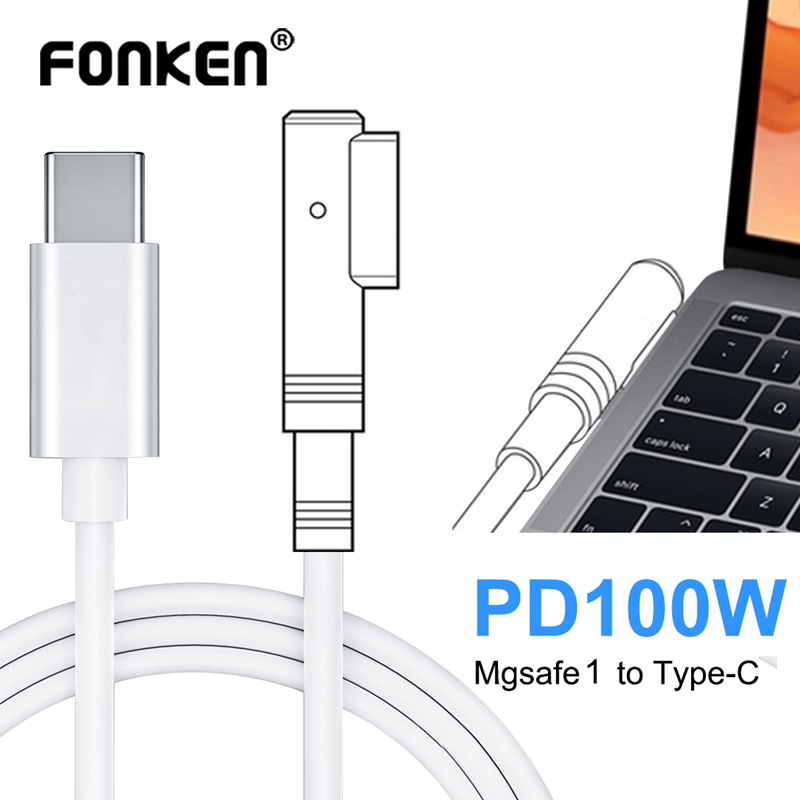Fonken PD100W USB C เป็น Mag-Safe1/2 L / T-tip สายเคเบิล TypeC ตัวเมีย แล็ปท็อป สําหรับ Mac (Book) Air Pro ชาร์จเร็ว ตัวแปลงแม่เหล็ก