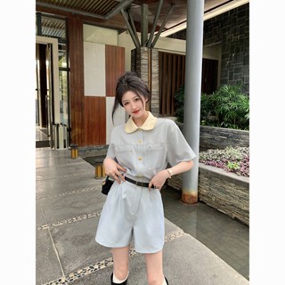 Niche Doll Collar Short Sleeve Pants 2023 New Womens Summer Loose Casual Pants Wide Leg Pants Short Pants