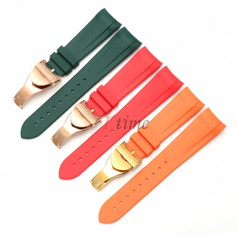 คุณภาพสูง Fluororubber สายนาฬิกาสําหรับ Tudor Black Bay 22 มม.Curve End สร ้ อยข ้ อมือซิลิโคนกันน ้ ําสายรัดนุ ่ มโลโก ้ พับหัวเข ็ มขัด Pin Buckle