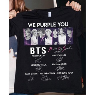 [S-5XL]สุดยอดไฟ แขนสั้นคู่รักWe Purple You BTS Bring The Soul The Movie Signatures Shirt XS-4XL