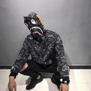 BAPE แฟชั่นใหม่หลวมพิมพ์ดาวแขนยาวคลุมด้วยผ้าเสื้อกันหนาวที่ชื่นชอบ