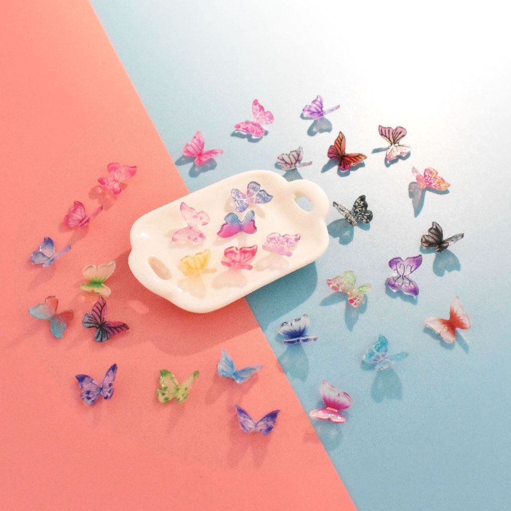 20 ชิ้น/เซ็ต Mini Gradient ผีเสื้อเรซิ่น Patch เคสโทรศัพท์แต่งเล็บวัสดุตกแต่ง DIY Hairpin อุปกรณ์เสริม