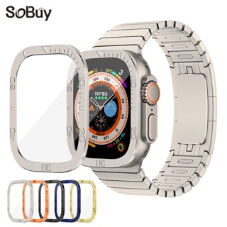 พร้อมส่ง ฟิล์มกระจกนิรภัยกันรอยหน้าจอ กรอบโลหะ สําหรับ apple watch 8