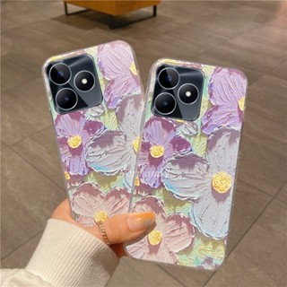 พร้อมส่ง เคสป้องกันโทรศัพท์มือถือซิลิโคน TPU แบบนิ่ม ลายดอกไม้ สีม่วง สําหรับ Realme C53 C55 NFC 10T 5G