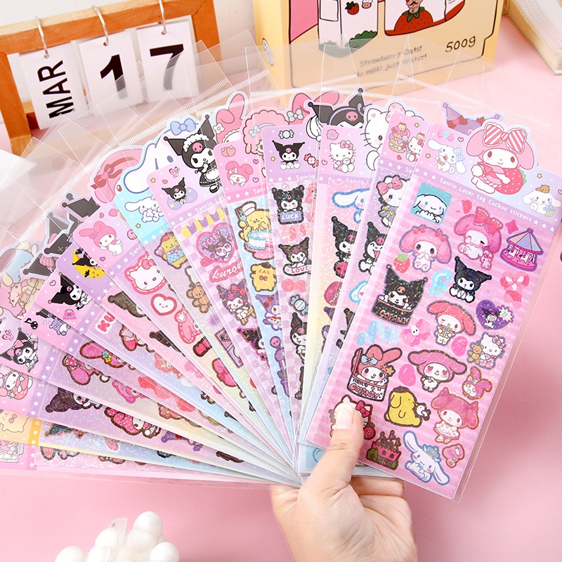 สติกเกอร์เลเซอร์ ลายการ์ตูน Sanrio Glitter น่ารัก สําหรับติดตกแต่ง
