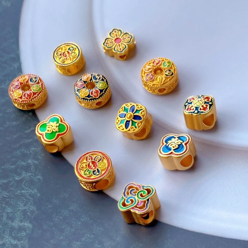 สร้อยข้อมือลูกปัดขนาดใหญ่สไตล์โบราณ สีทอง