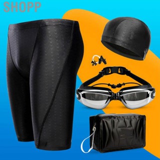 Shopp Swimming Equipment Breathable Elastic Swimming Trunks Hat Nose  Earplug Set with Storage Bag for Men