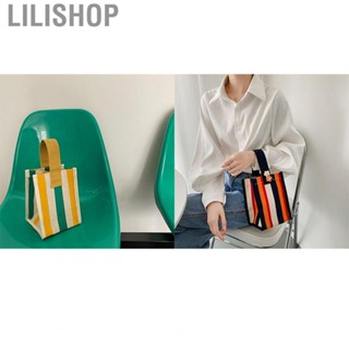 Lilishop Canvas  Foldable Washable Fade Resistant Striped Small Tote Bag with Pin for Women Work Shopping