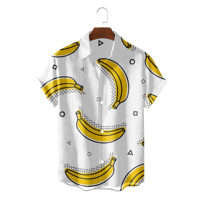 ใหม่ เสื้อเชิ้ตลําลอง พิมพ์ลายผลไม้ 3D ทรงหลวม ระบายอากาศ เหมาะกับฤดูร้อน สไตล์ฮาวาย สําหรับผู้ชาย