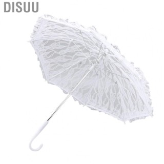 Disuu White Lace Parasol Umbrella J Handle Elegant Appearance Bridal Lace Umbrella For