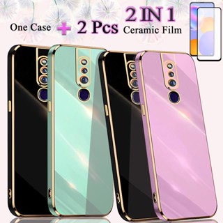 2 IN 1 เคสชุบไฟฟ้า ขอบตรง ป้องกันหน้าจอ เซรามิก ทรงโค้ง สําหรับ OPPO F11 Pro