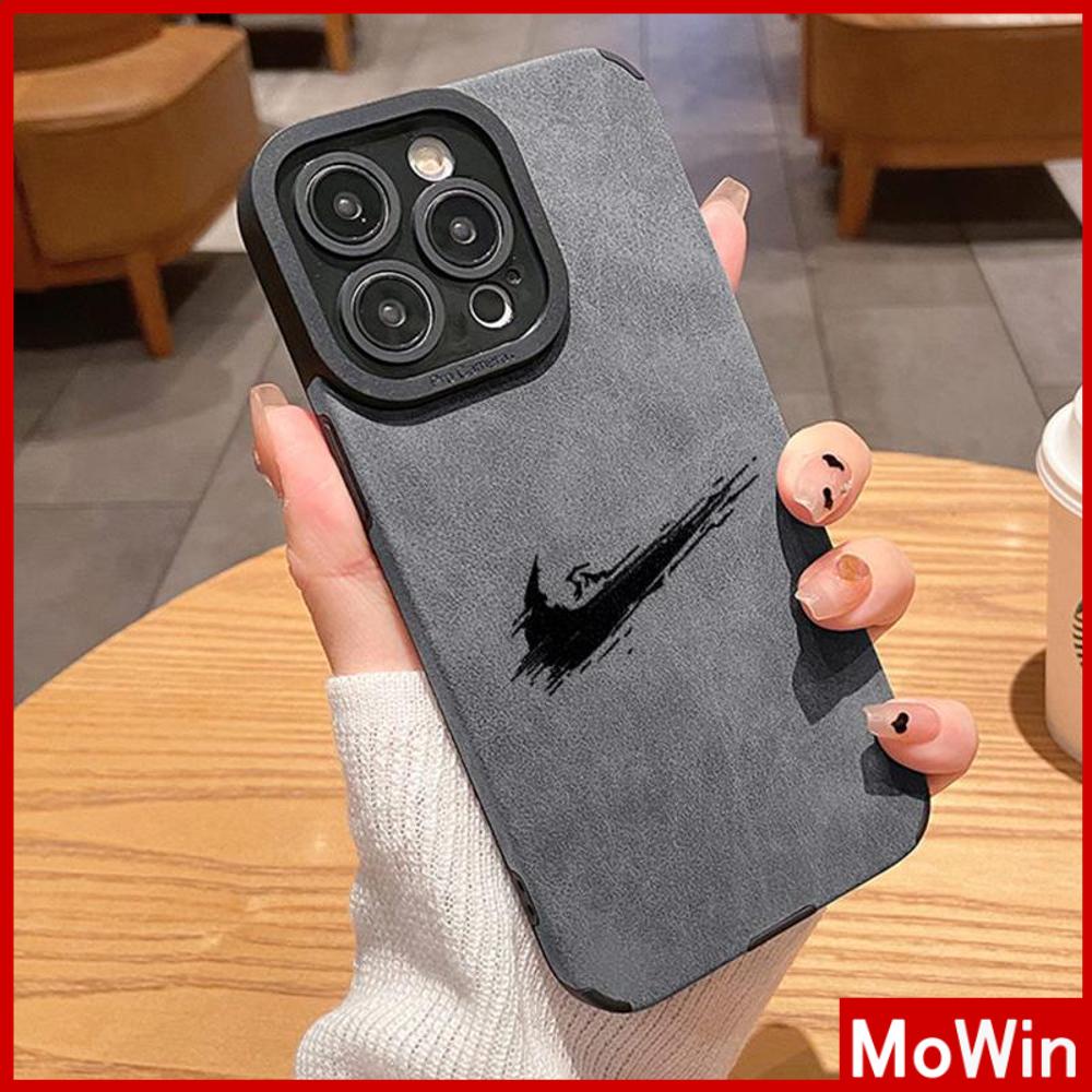 Mowin - เข้ากันได้สำหรับ 15 เคสไอโฟน11 เคส iphone 11 หนังสีเทา นักเรียนแพทช์หนังนิ่ม เคสกล้องกันกระแ