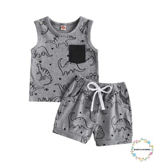 Babyclothes- เสื้อกล้ามแขนกุด พิมพ์ลายไดโนเสาร์ พร้อมกางเกงขาสั้น แฟชั่นฤดูร้อน สําหรับเด็กผู้ชาย 2 ชิ้น