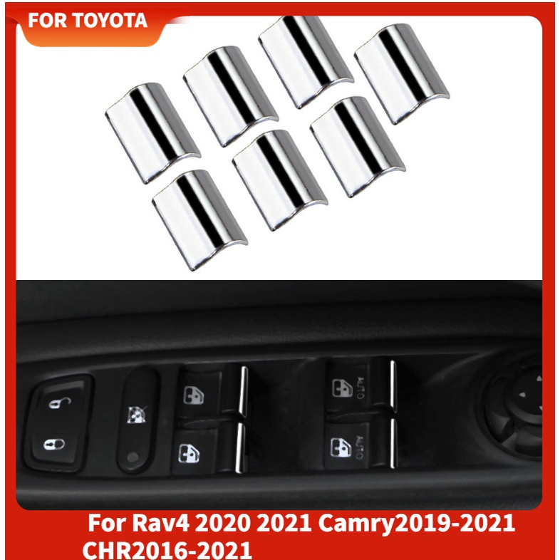 สติกเกอร์โครเมี่ยม ติดปุ่มยกกระจกหน้าต่างรถยนต์ สําหรับ Rav4 2020 2021 Camry2019-2021 CHR2016-2021 7 ชิ้น