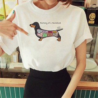 เสื้อยืด พิมพ์ลายกราฟฟิคอนิเมะ Dachshund แฟชั่นฤดูร้อน สําหรับผู้หญิง