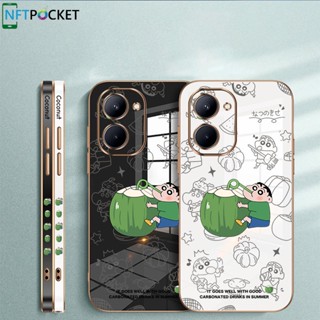 เคสโทรศัพท์มือถือ TPU นิ่ม ขอบตรง ลายการ์ตูนชินจัง ชุบทอง 6D สําหรับ OPPO Realme C53 C55 C33 C11 C25 C25S C15 C20A C11 C21Y C25Y C2 C31 C30 C30S C35