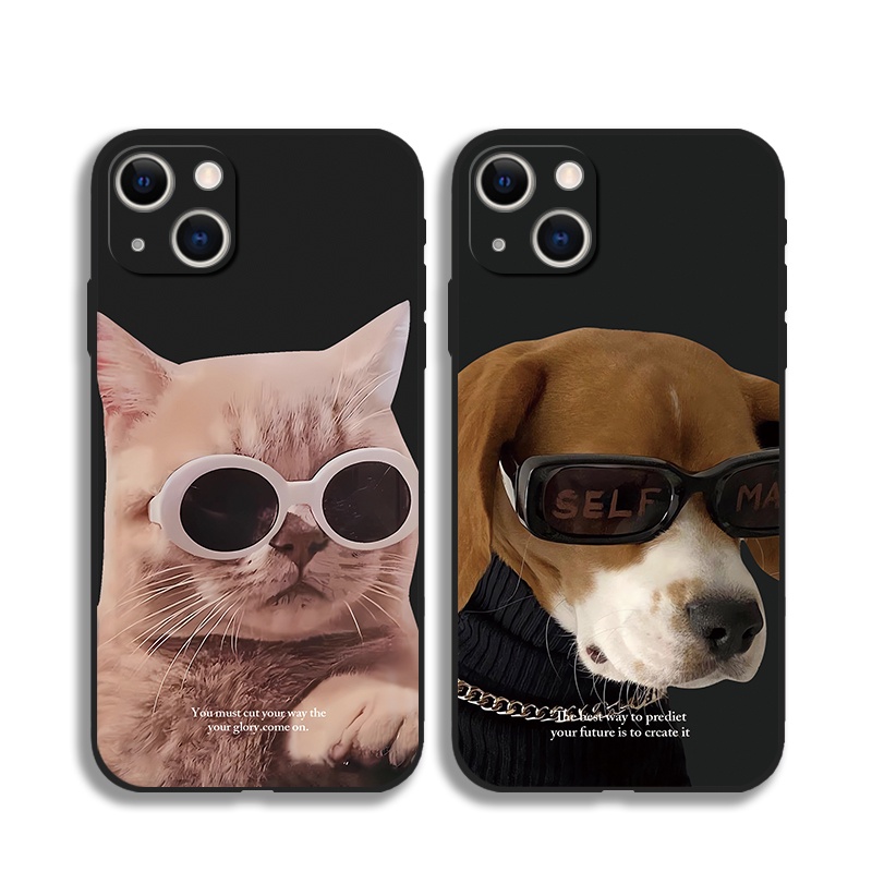 เคสโทรศัพท์มือถือ ซิลิโคนนิ่ม ลายสุนัข และแมว สีดํา สําหรับ IPhone 11 12 Pro Max 13 Mini 14 15 Pro Max X Xr Xs Max 6s 7 8 Plus Se2020