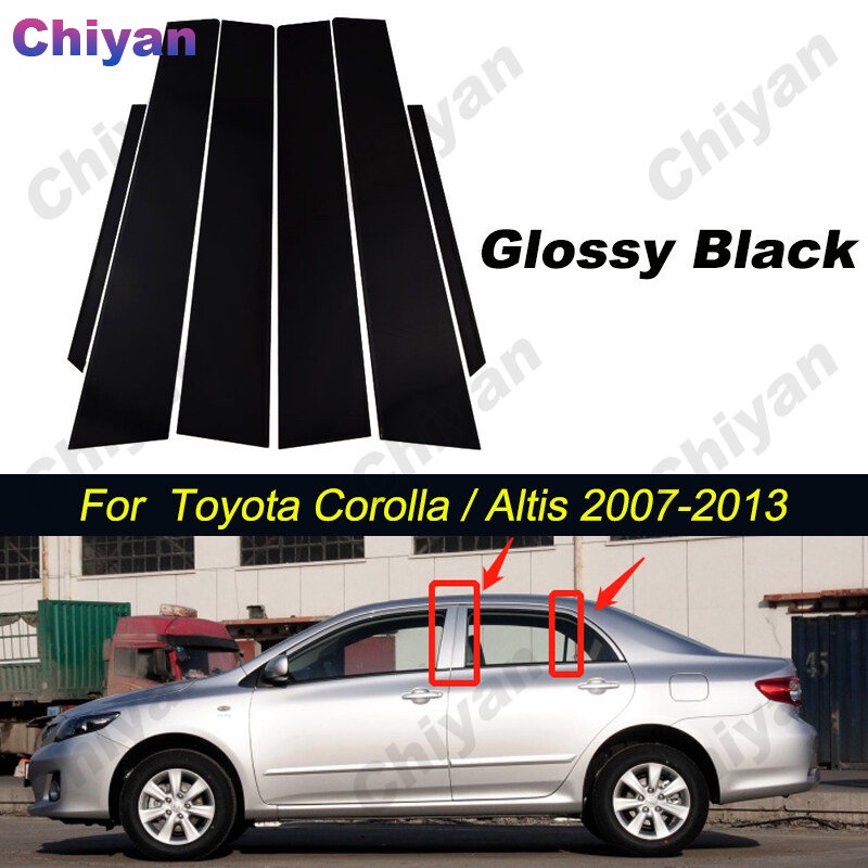 ฝาครอบเสากลางหน้าต่างรถยนต์ คาร์บอนไฟเบอร์ สีดํามันวาว สําหรับ Toyota Corolla Altis Toyota Altis E140 E150 2008 2009 2010 2012 2013 6 ชิ้น