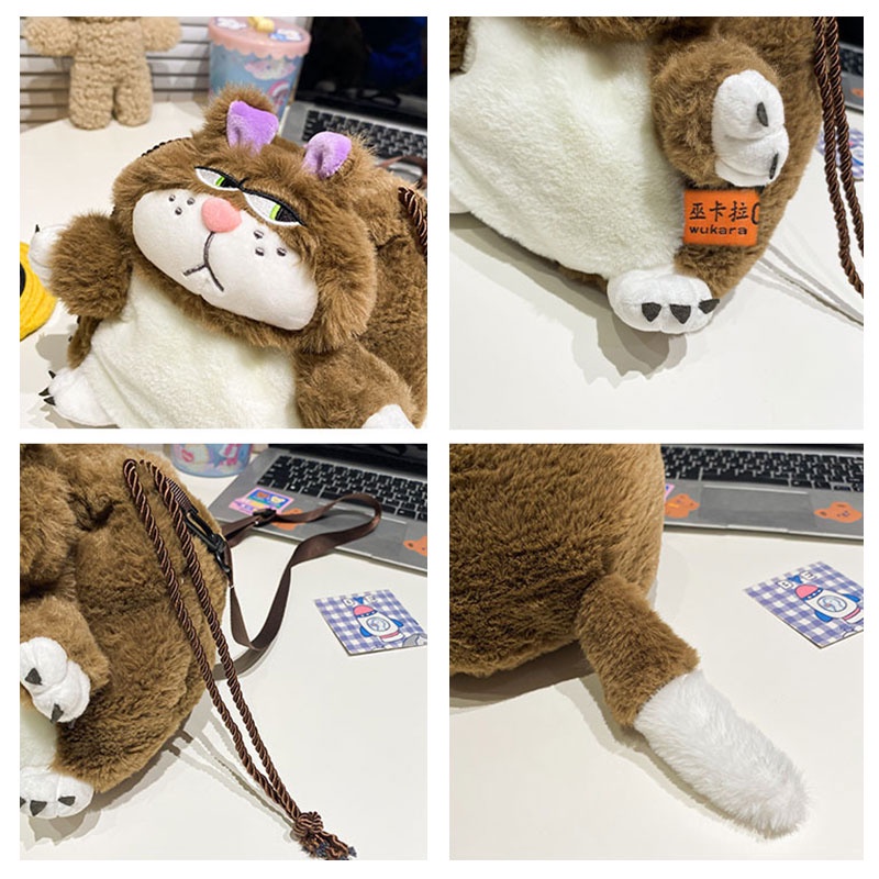 Mousoon กระเป๋าสะพายสุภาพสตรีน่ารักการ์ตูน Plush Lucifer Cat กระเป๋าสะพายข้าง