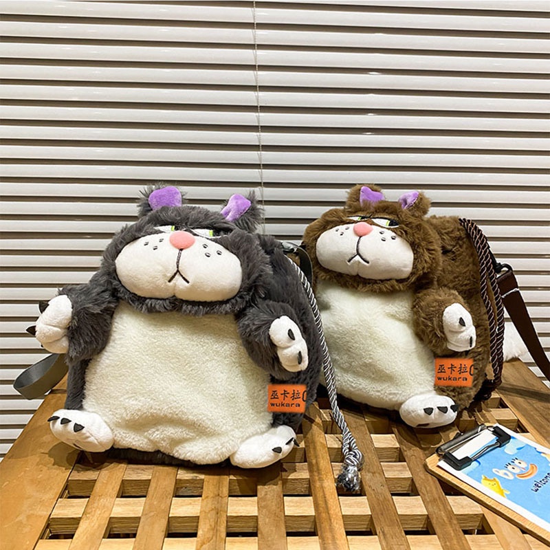 Mousoon กระเป๋าสะพายสุภาพสตรีน่ารักการ์ตูน Plush Lucifer Cat กระเป๋าสะพายข้าง