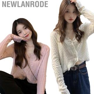 Newlanrode Women Long Sleeve Blouse  Crop Shirt Elegant Lightweight Breathable V Neck for Shopping Home